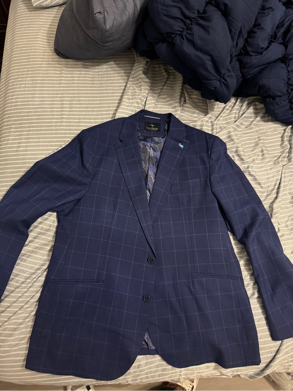 Men's 46L Tailorbyrd Navy Windowpane Blazer